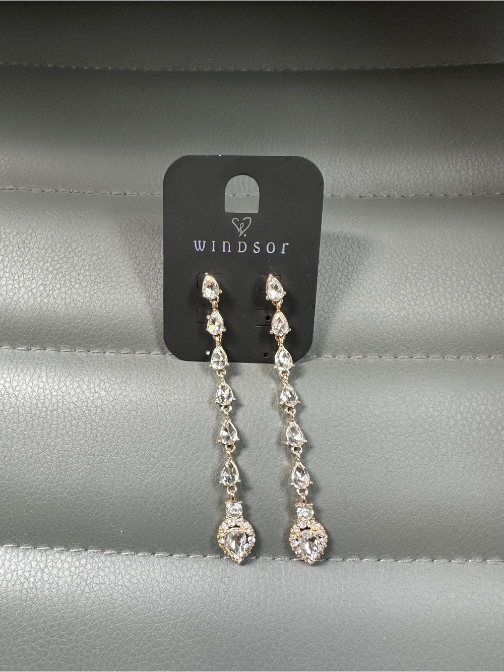 Windsor Gold and Clear Teardrop Crystal Linear Earrings
